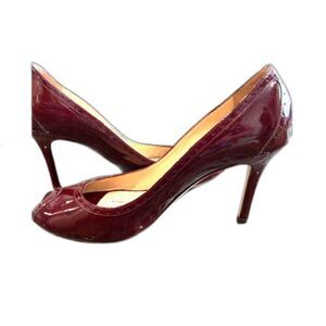 Kate Spade  Dark Red Patent Leather Peep-toe Perforated Heels - Size 9.5